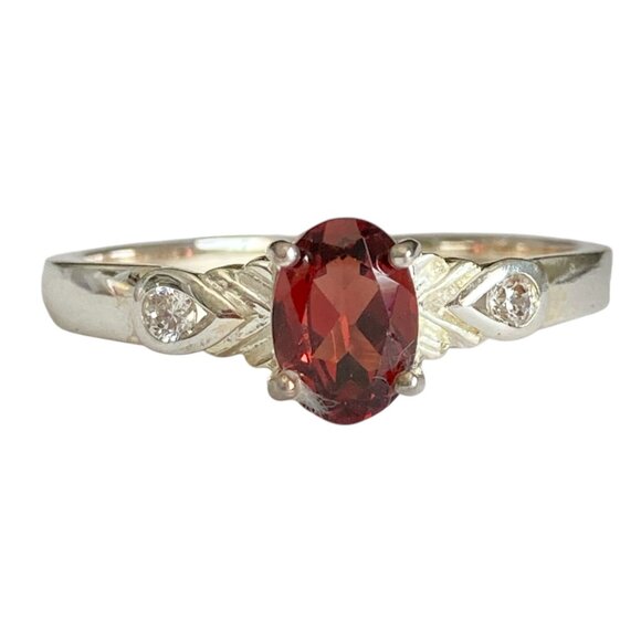 Vintage Silver Red Garnet Stone Solitaire Cocktail Ring 6 8 9 Plated Victorian - Picture 3 of 12